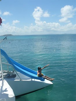 Sliding in the Spanish Virgin Islands.
