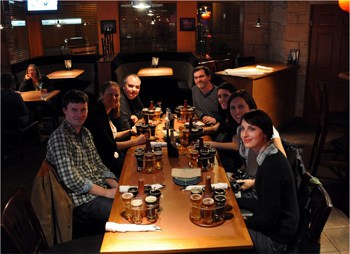 Our group gets ready for a beer tasting at the Frick and Frack Taphouse. Photo by Robin Schroffel.