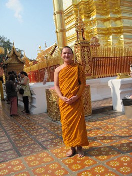 This young monk posed for a photo at the Doi Suthep Temple.