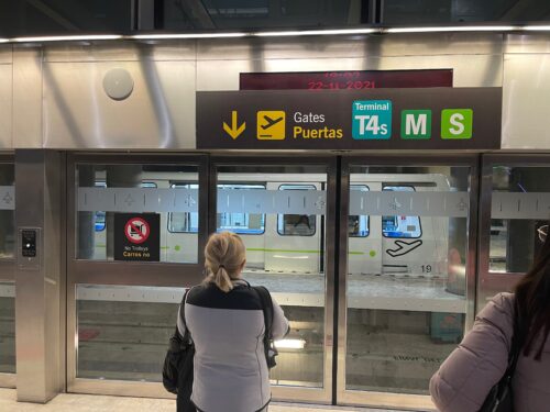The long train between terminals in Madrid, Spain airport codes. Max Hartshorne photos