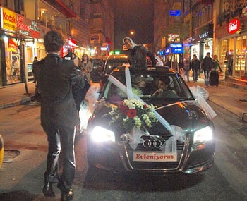 An Exciting Kurdish Wedding in Istanbul 1 The newlyweds' car leads a Kurdish wedding procession through the streets of Istanbul. Photos by David Joshua Jennings.