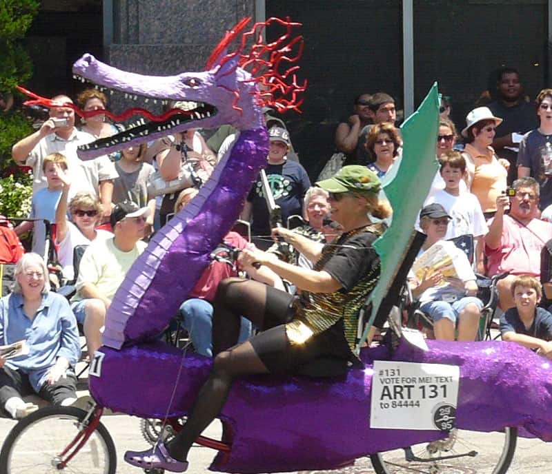 A bicyclist in Houston's Art Car Parade - photos by Stephen Hartshorne