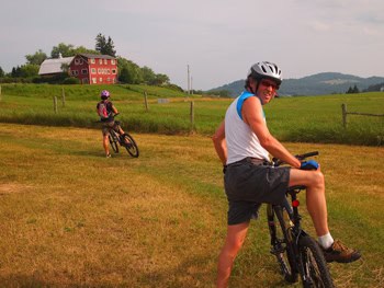 Mountain biking at Kingdom Trails, East Burke Village, Vermont.