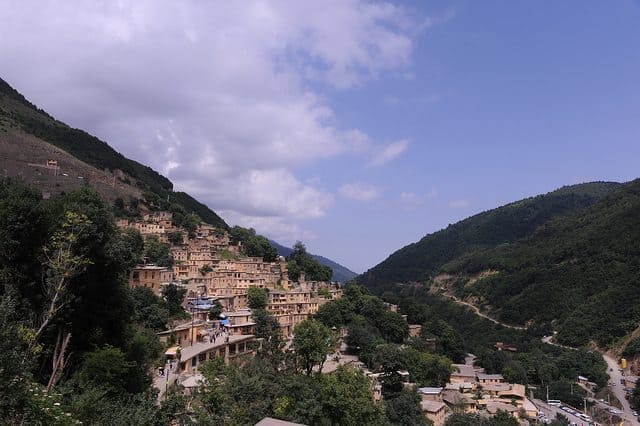 Masuleh, Iran. The town is nestled into a mountainside in rural Iran.