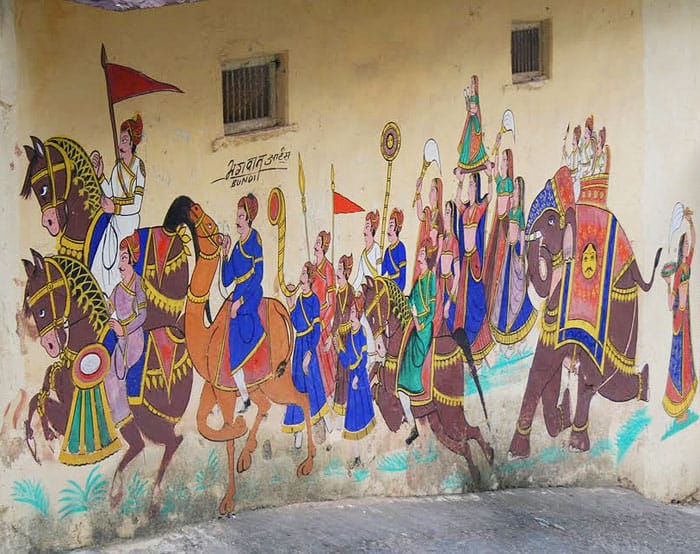 Painting on the walls of the Royal Retreat Hotel, Bundi