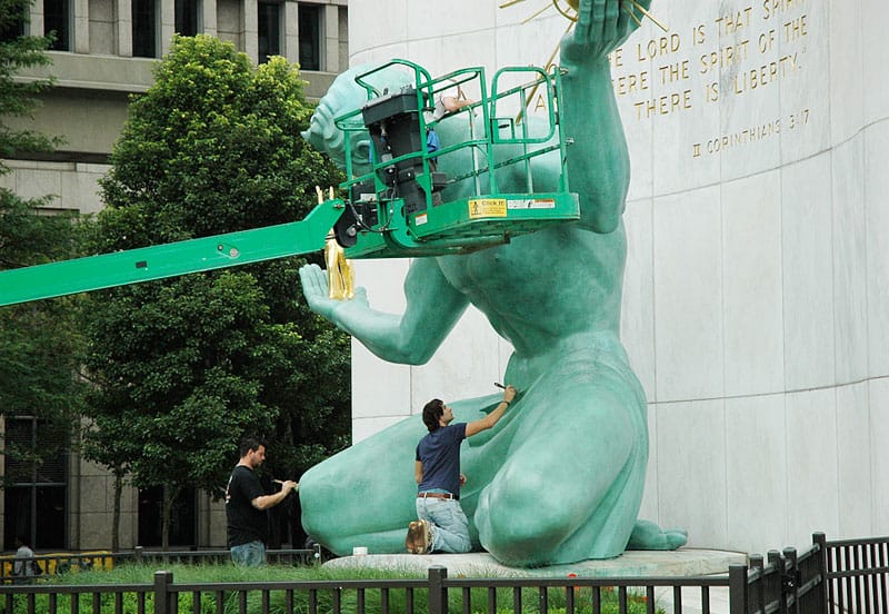 Metro Detroit: Bullet Proof Vest Not Required 7 Cleaning Detroit's iconic statue, center of the city.