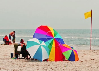 Colorful umbrellas dotted the Assateague Island shoreline