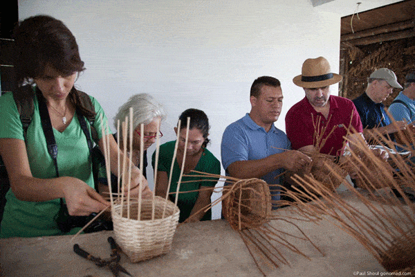 Weaving baskets from bamboo at Hacienda Combia, Colombia's Coffee Triangle.