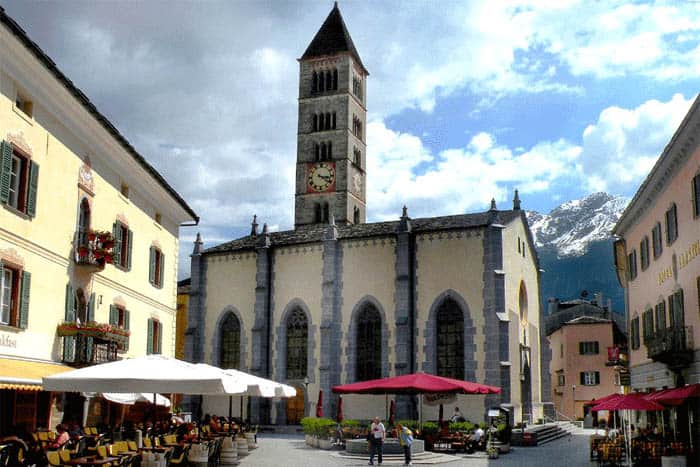 Central square of Poschiavo, Switzerland's Italian speaking region.