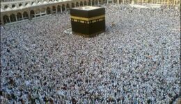 The crowd during the regular Hajj can swell to as many as 750,000 pilgrims in one place. Here they circle the Ka'ba.