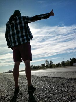 Hitchhiking on the road to Sierra Grande, Argentina. Zander Venter photos.