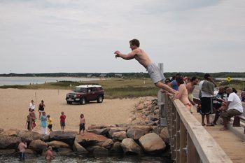 Martha's Vineyard, Massachusetts 7 Jumping off the bridge at State Beach, Oak Bluffs.