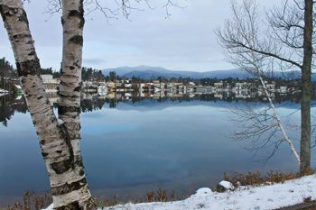Adirondacks in Winter: North Country Fair 3 Lake Placid, looking across Mirror Lake.