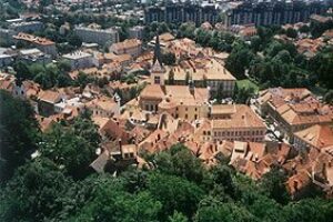 View of the red-tiled roofs of Ljubljana, capital of Slovenia. photos by Katreen Hardt.