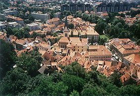 View of the red-tiled roofs of Ljubljana, capital of Slovenia. photos by Katreen Hardt.