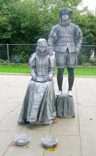 Living statues on the Thames Riverwalk in London, England