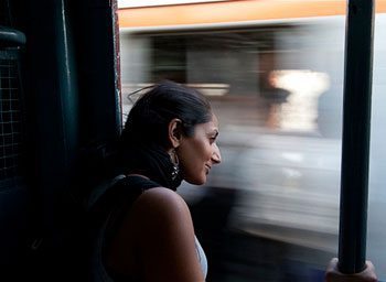 Monisha Rajesh aboard one of the 80 trains she took through India.