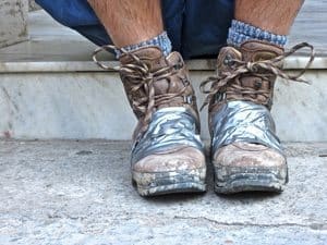 Shoes take a beating while volunteering in a village in Nepal. Angela Allman photo.