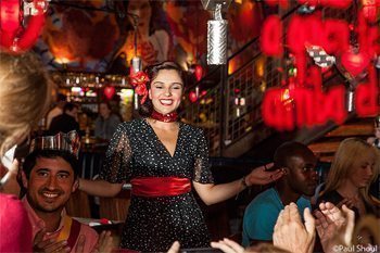 Singing server at the three-story NN restaurant in Bogota. Paul Shoul photo