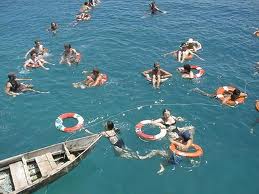 Swimming with Mama Hanh in Nha Trang, Vietnam.