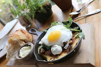 Pennsylvania: Luxurious Longwood Gardens 9 Brunch at Terrain's Garden Cafe - Truffle Polenta Pizza and Bread Pot