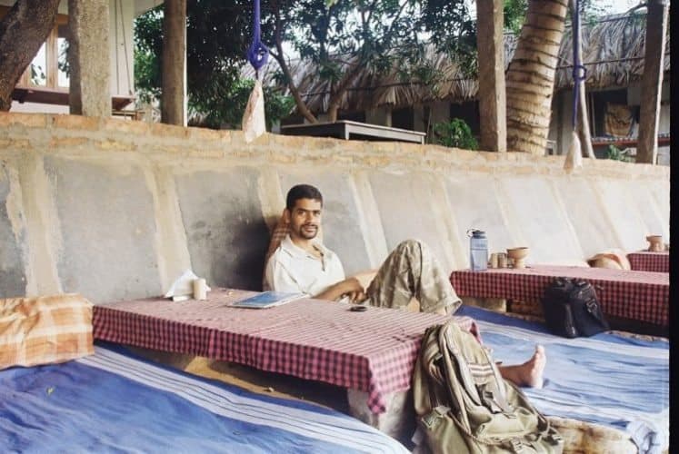 Reclining while dining in Hampi.