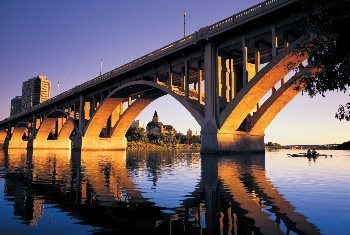 A dramatic bridge over the river.