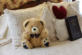 Most rooms in the Palmer House Inn greet you with a plush teddy bear on the bed