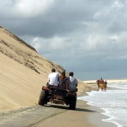 Riding a dune buggy on Brazil's Northeast coast.