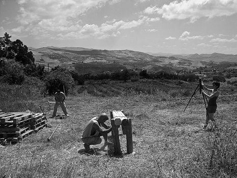 Artists using recycled materials to build Passareddu in Cianciana, Sicily. Photo by Hilary Arnold.