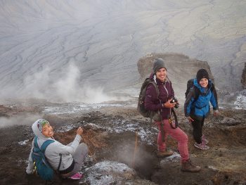 Amanda, Bow and Jess at the crater.