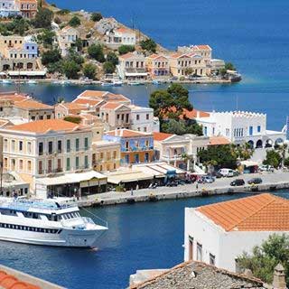 Symi island's harbor in Greece.