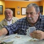 Card games are a major pastime for pensionati at this circolo, or private club, in Pietrasanta for workers, including marble artisans and sculptors. Photo by Steven R. McCurdy