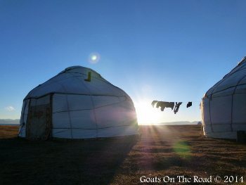 Sunset over the yurts.