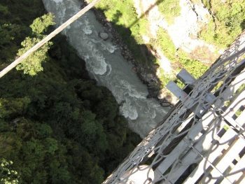 Looking down at the bungee jump.