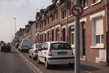 Rows and rows of rowhouses, once housing for miners in Lens.
