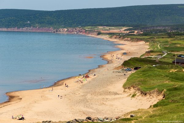 The arc of beach and golf course in Inverness.