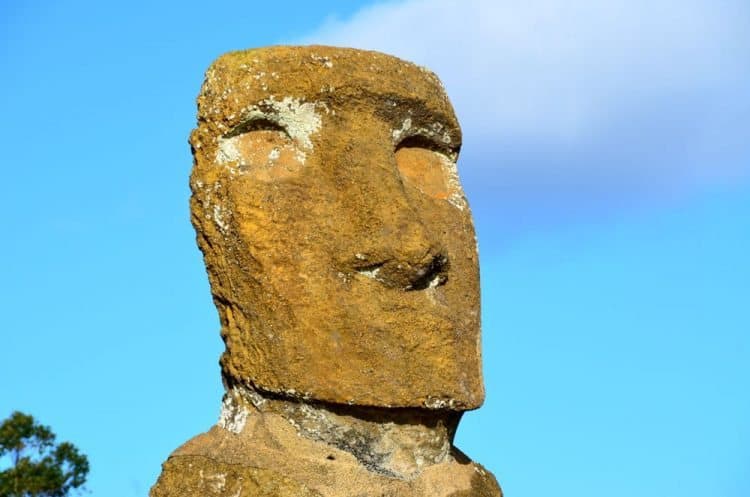 One of the moai on one of the two ahus at beautiful Anakena Beach, Easter Island.