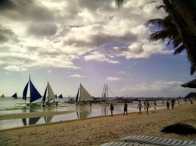 Philippines: Girl's Weekend on Boracay 6 Sailboats on White Beach, on Boracay, Philippines. Caryl Estrosas photos.
