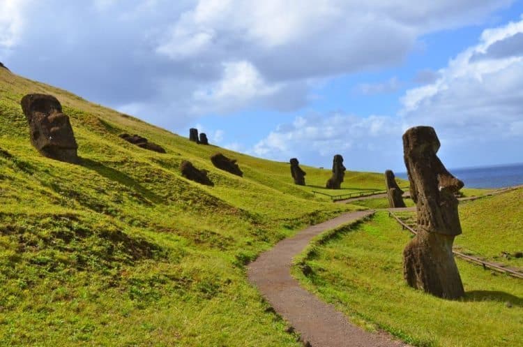 Chile: Rapa Nui's Mysterious Statues 8 Rano Raraku, Easter Island is a volcanic crater that served as the quarry for about 95% of the island’s sculptures known as moai. These moai were left in various states of production.