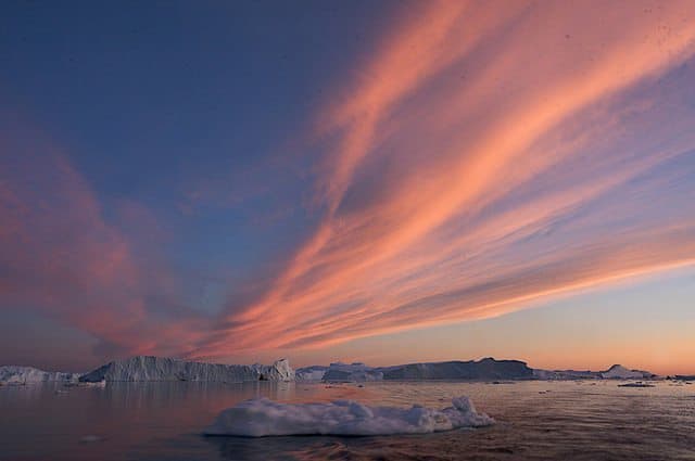 Sunset and Icebergs in Ilulissat Greenland