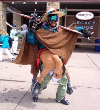 Sacrificing comfort for the shenanigans of Clown Day at the base of Park City Mountain Resort.