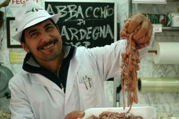 Federico with pajata, the intestine of a milk-fed calf.