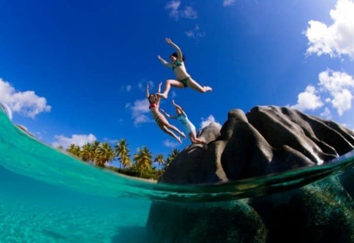 Jumping for joy in the Caribbean.