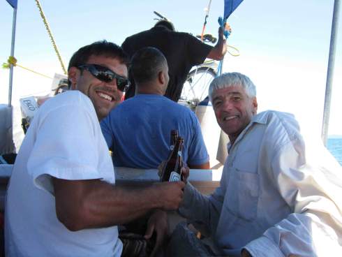 Beers on the boat from Belize.