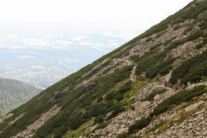 The trail on the third day of the hike in Slovakia's High Tatras. You can see the hikers in the far right corner. John Henderson photos.