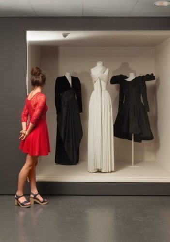 Dresses from the 1970's and 80's as part of the fashion collection at The Museum of Decorative Arts.