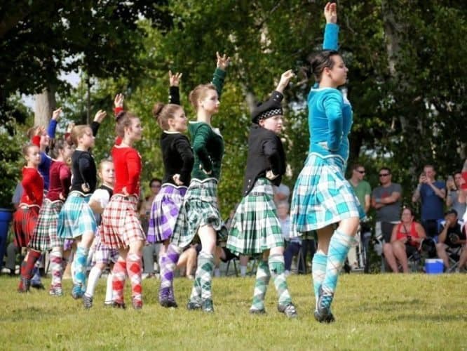 Highland Dancers from all levels of the competition came together to perform the Highland Fling at the closing ceremonies of the Highland Games.