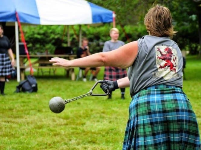 The weight throw is accomplished with only one hand. Any type of technique can be used to throw the farthest.