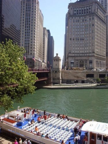 Water tours near the Chicago River Walk. Samantha Tricia photo.